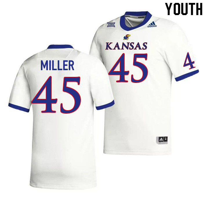 Youth #45 Dean Miller Kansas Jayhawks College Football Jerseys Stitched Sale-White - Click Image to Close